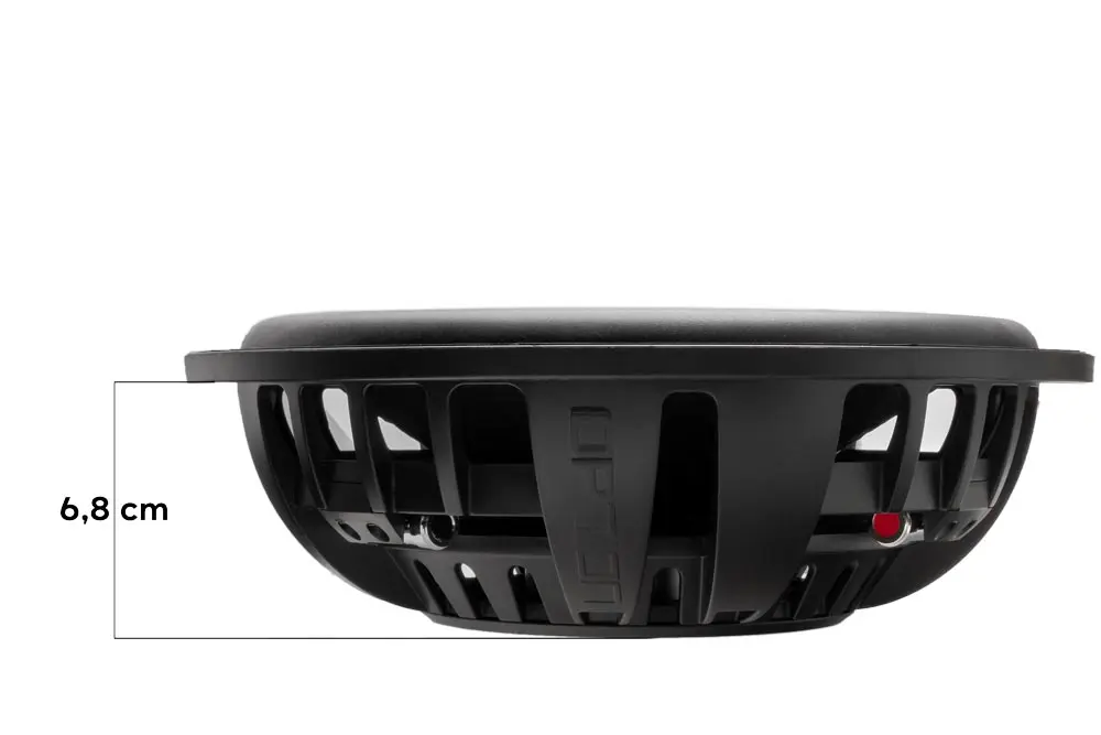 OPTION AIR-F10-D8 25 cm Subwoofer Seitenansicht mit 6,8 cm Einbautiefe und Neodym-Magnet