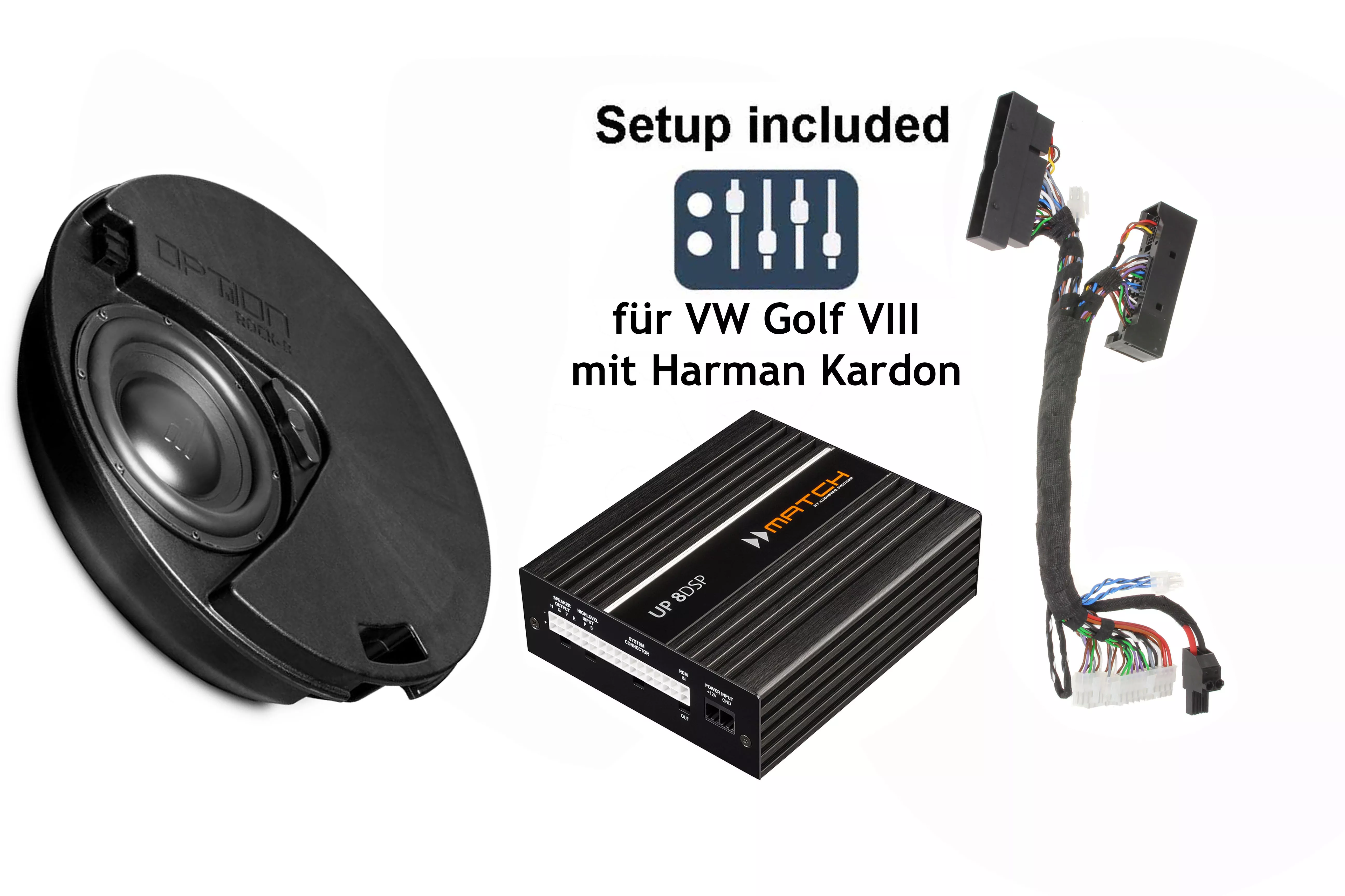 VW Golf 8 mit Harman Kardon (HK) | 8-Kanal DSP-Soundupgrade | Subwoofer ROCK-8 VW Golf 8 mit Harman Kardon (HK) | 8-Kanal DSP-Soundupgrade | Subwoofer ROCK-8