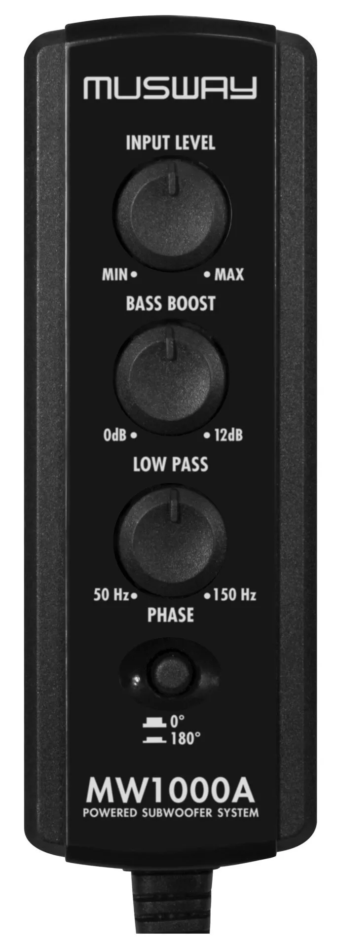 MW1000A_remote_top Musway MW1000A - 28 cm (11”) Aktiv-Reserverad Subwoofer auch für Notrad | 300 Watt mit Fernbedienung