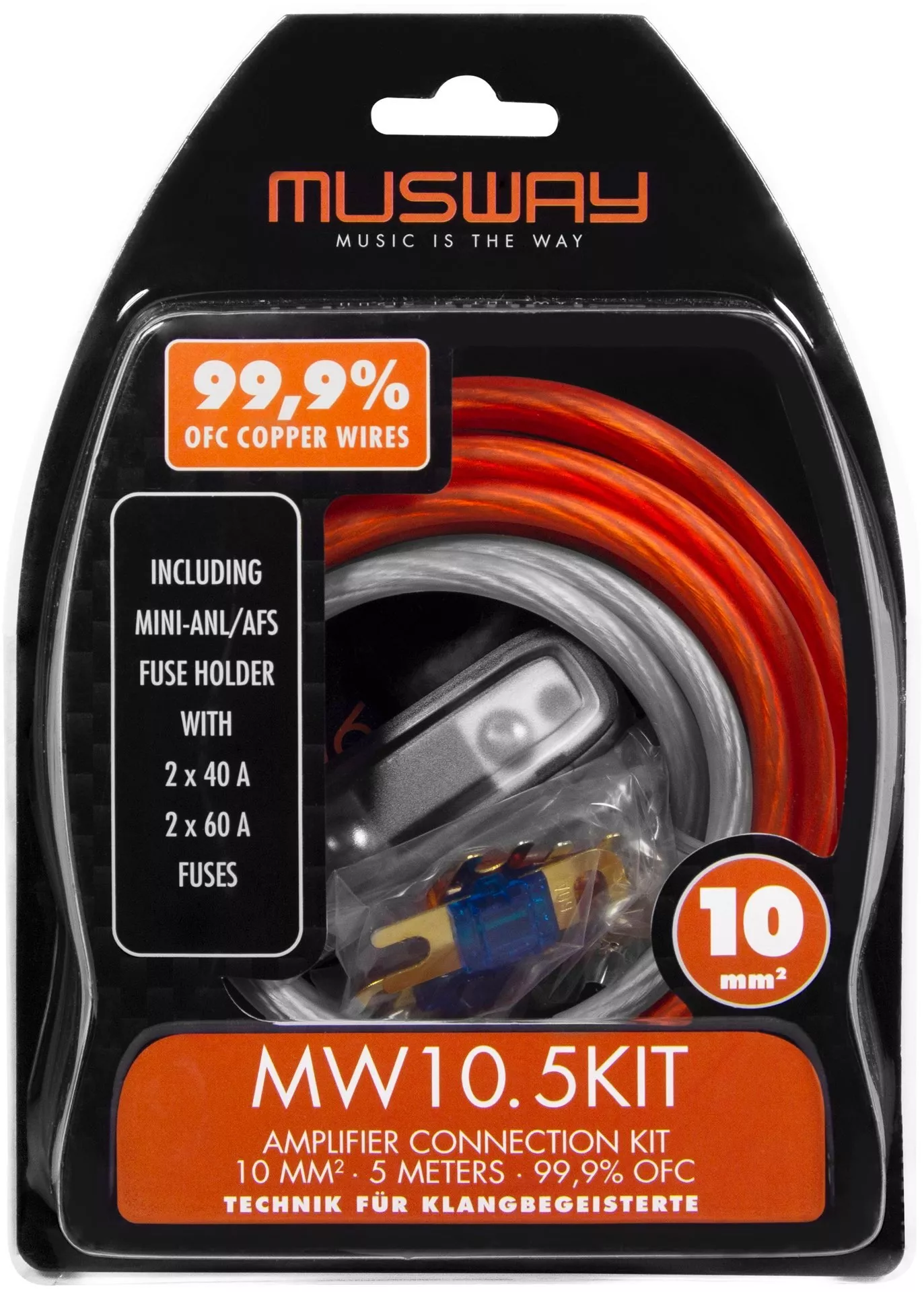 Musway MW10.5KIT 10 MM2 VERSTÄRKER-ANSCHLUSS-SET, 5 METER VOLLKUPFER (99,9% OFC)