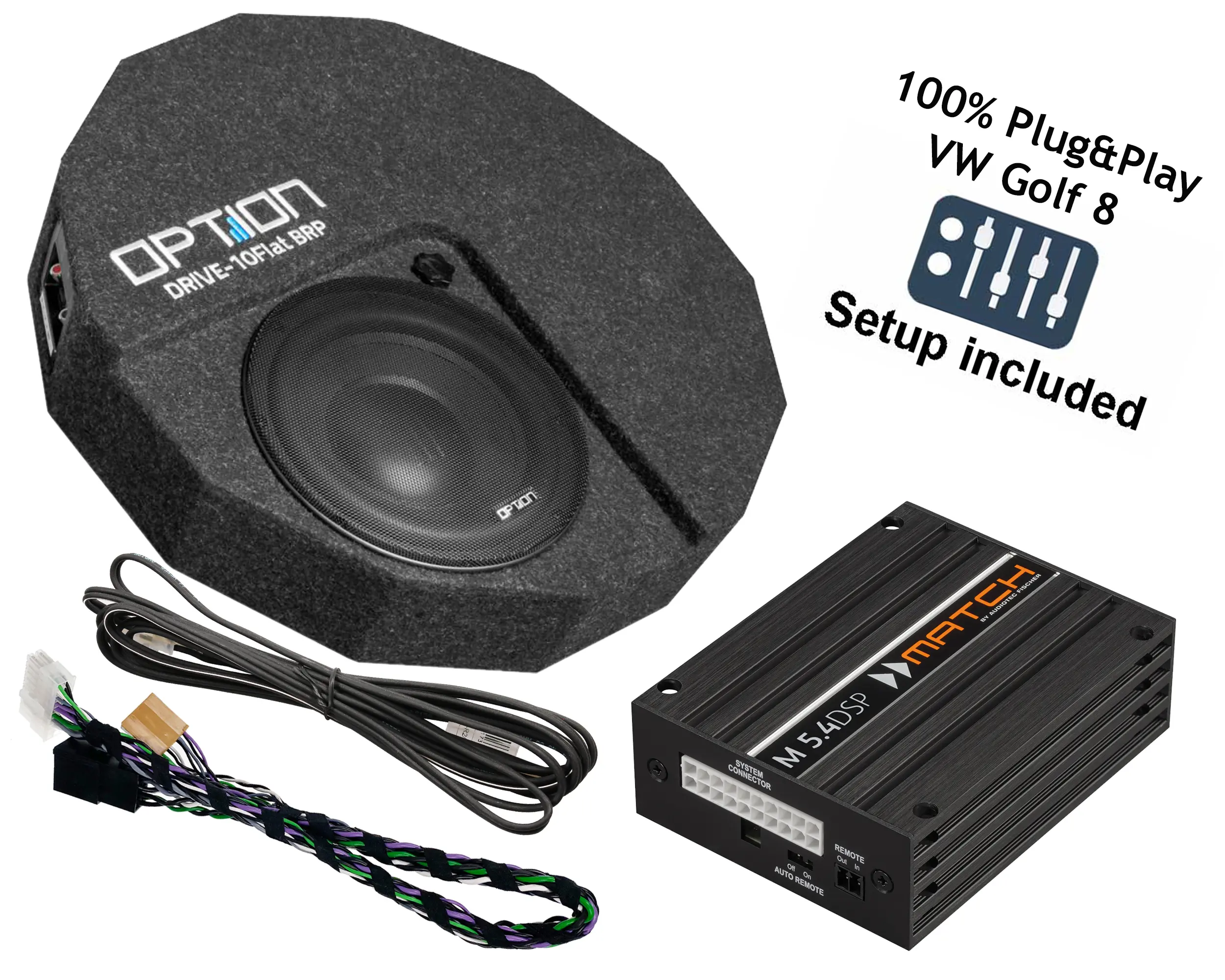 Subwoofer mit DSP-Verstärker und Kabelsatz für VW Golf 8