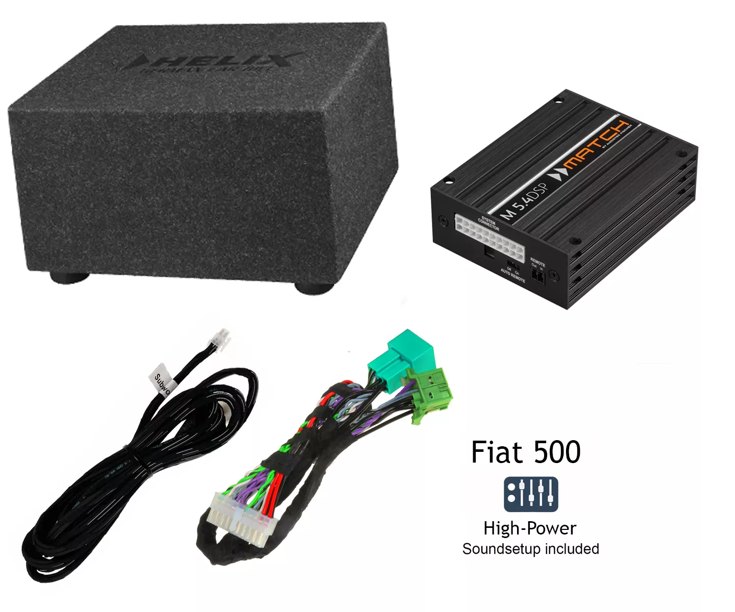 Fiat500_K8E Fiat 500E (BEV) mit Standard Soundsystem | 5-Kanal DSP Soundupgrade | Subwoofer K8E²