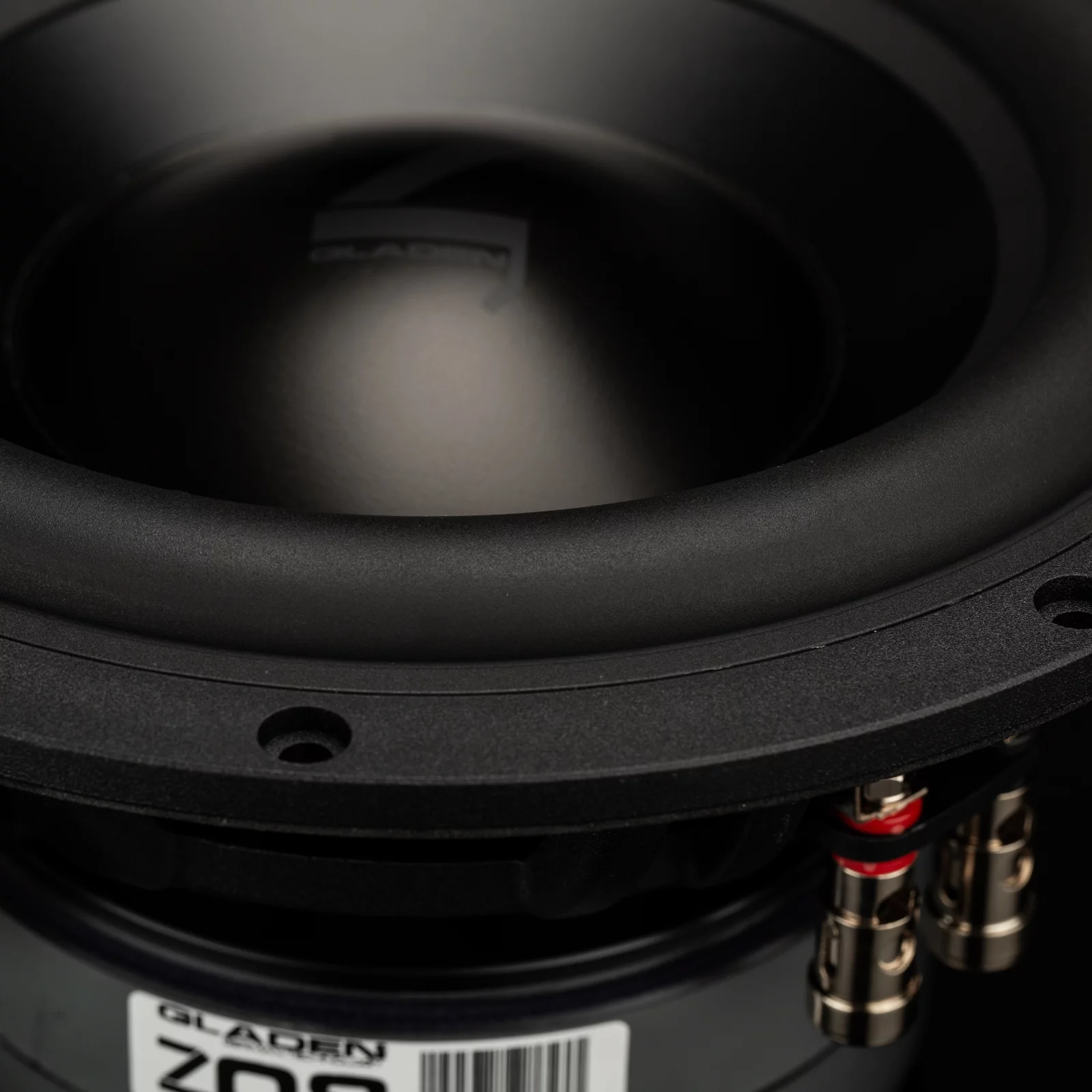 GLADEN ZETA 08 – Membran und Dustcap Frontansicht der stabilen Membran des GLADEN ZETA 08 20 cm High-End Subwoofers