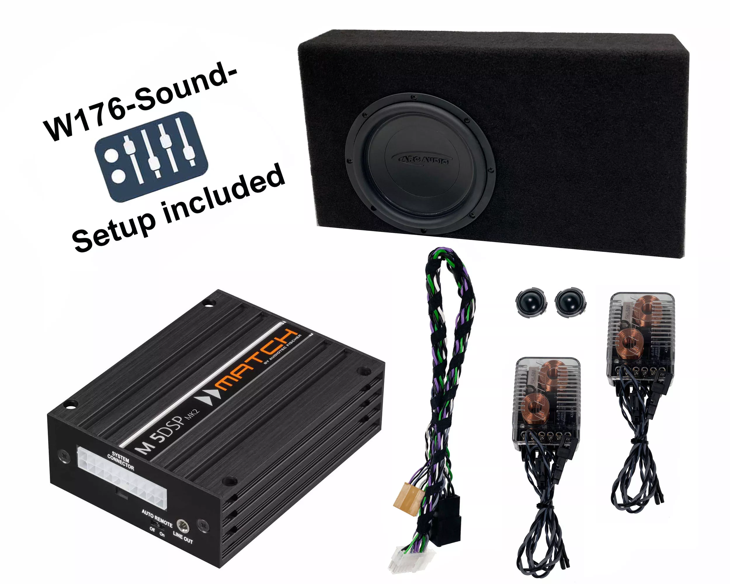 W176_M5_Sub_HT Mercedes Benz A, GLA, CLA & B-Klasse mit Standard Sound | 5-Kanal DSP Soundupgrade