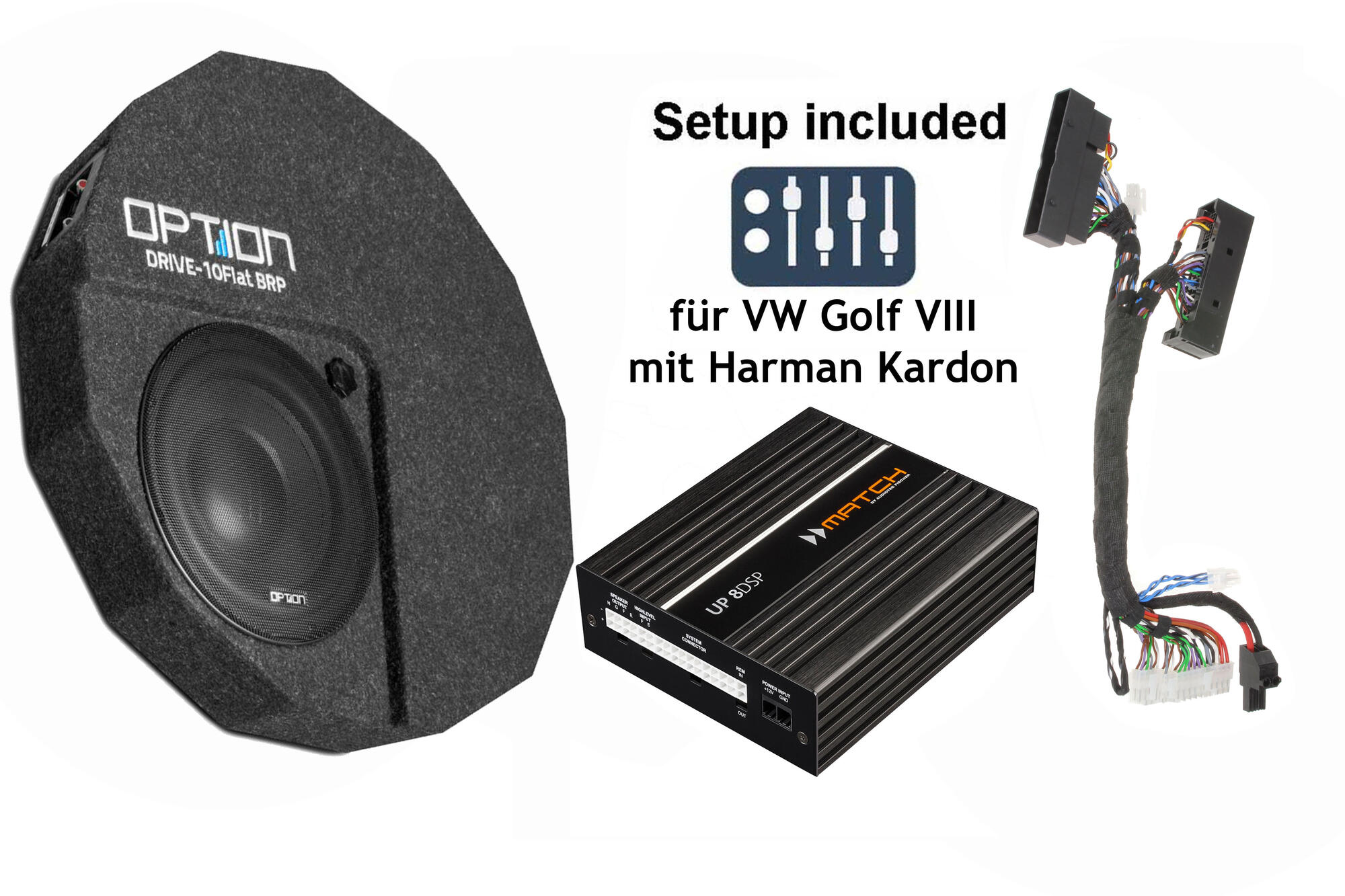 VW Golf 8 mit Harman Kardon (HK) | 8-Kanal DSP-Soundupgrade | Subwoofer Drive10 Flat VW Golf 8 mit Harman Kardon (HK) | 8-Kanal DSP-Soundupgrade | Subwoofer Drive10 Flat