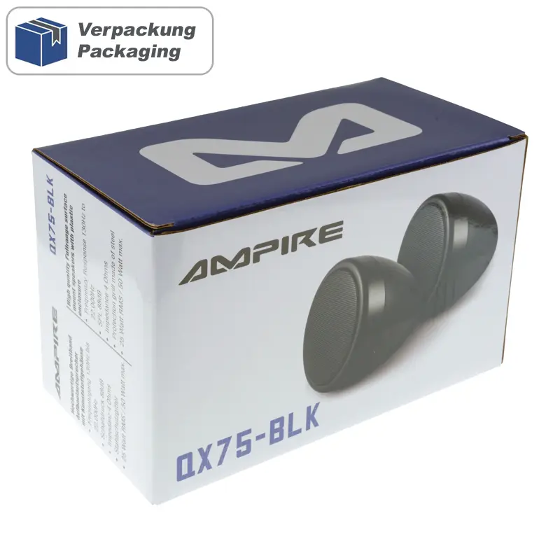 Verpackung des Ampire QX-75-Black 7 cm Aufbaulautsprecher-Sets Ampire QX-75-Black Verpackung | ARS Stuttgart