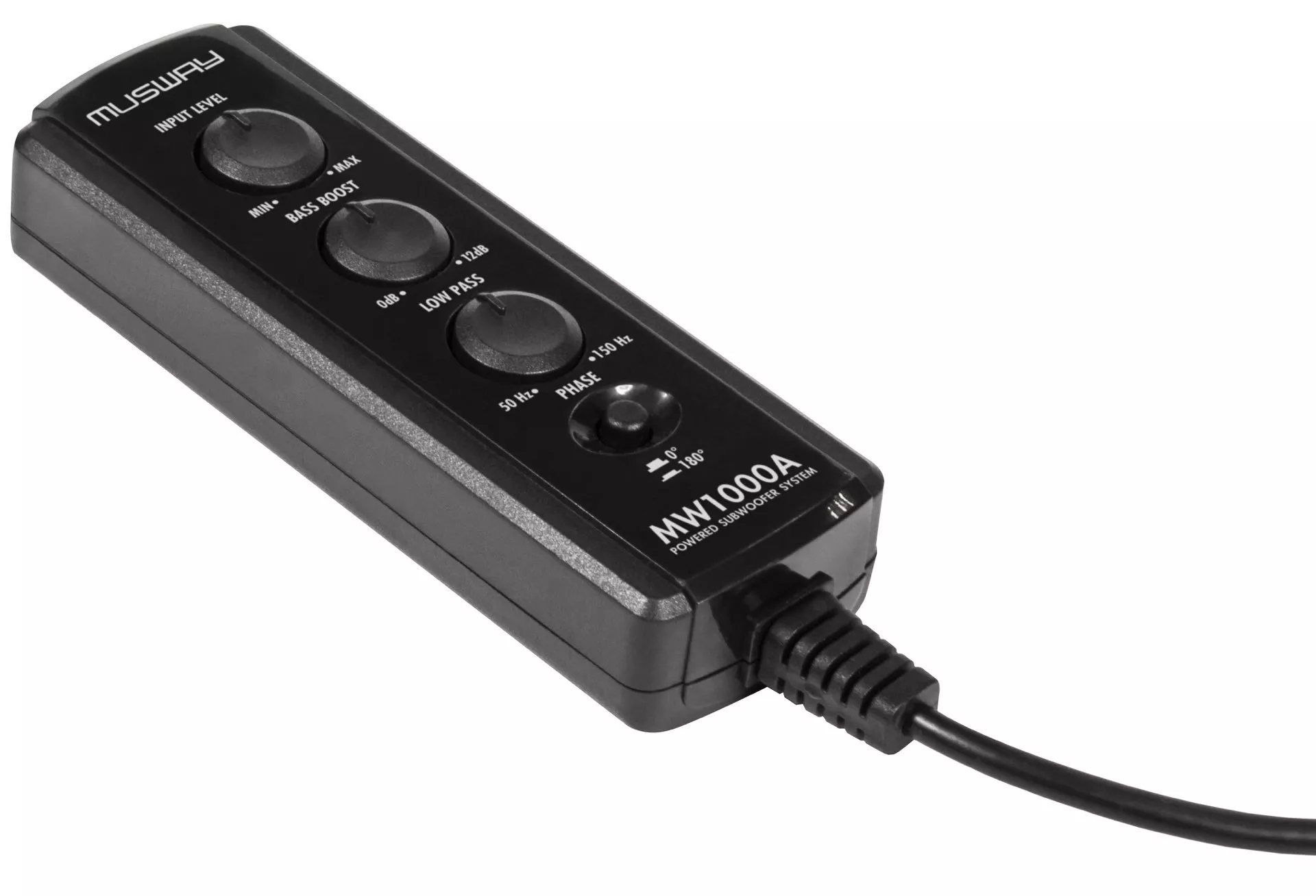 MW1000A_remote_angle Musway MW1000A - 28 cm (11”) Aktiv-Reserverad Subwoofer auch für Notrad | 300 Watt mit Fernbedienung