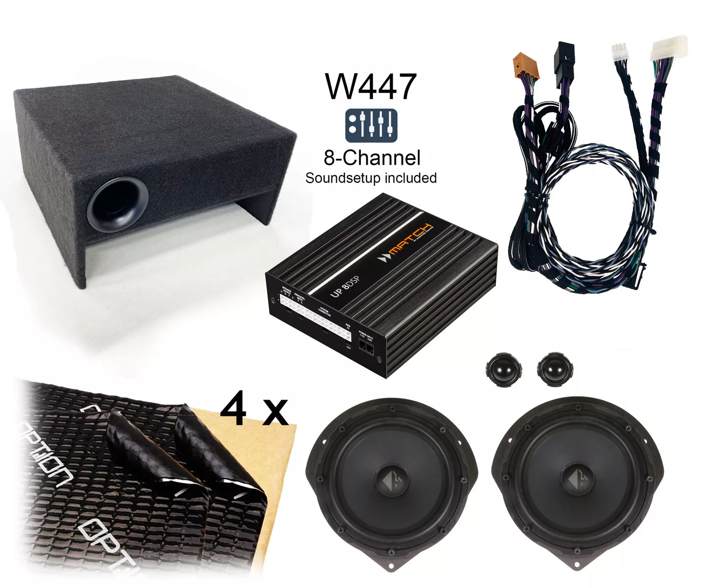 W447P_zw_Sitz Mercedes Benz V-Klasse / Vito (447) mit Standard Sound | 8-Kanal DSP Premium-Soundupgrade | Lautsprecher | Subwoofer zw. den Sitzen