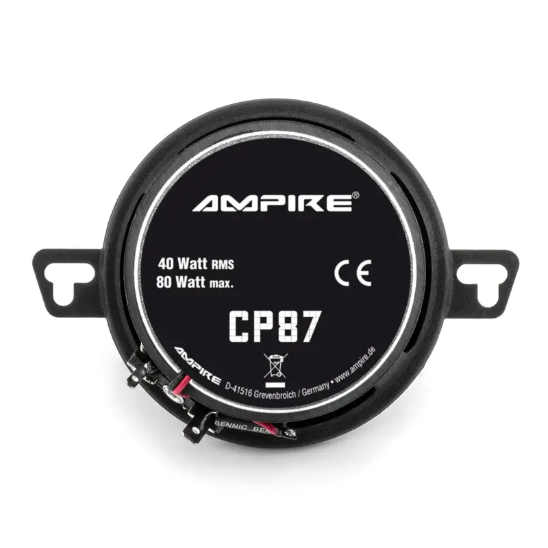 Ampire CP87 Rückseite Koaxial-Lautsprecher | ARS Stuttgart Rückseite des Ampire CP87 Koaxiallautsprechers mit Anschlussklemmen und Typenschild