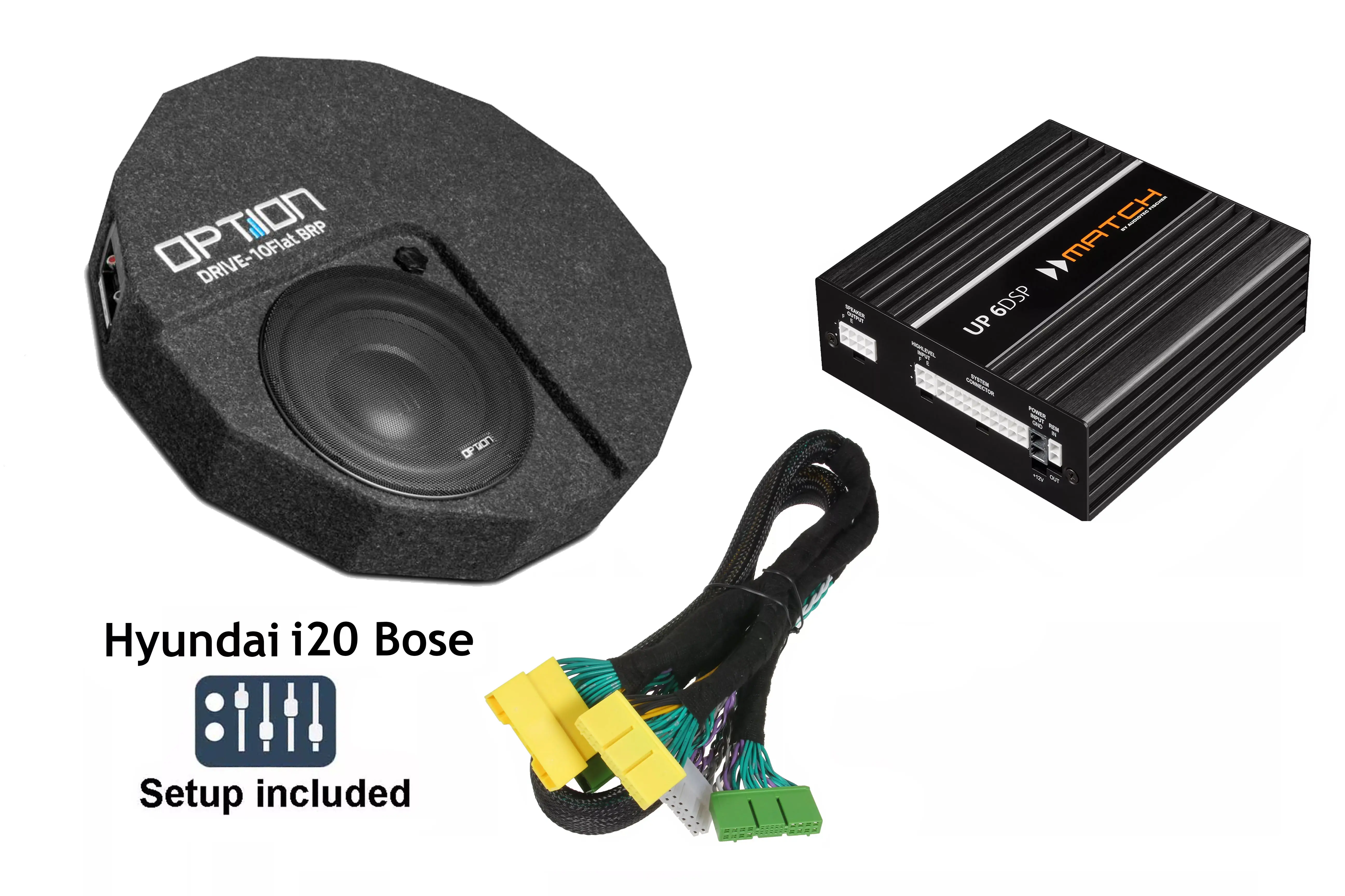 Plug&Play Set Hyundai i20 Autoverstärker mit Subwoofer und Kabel
