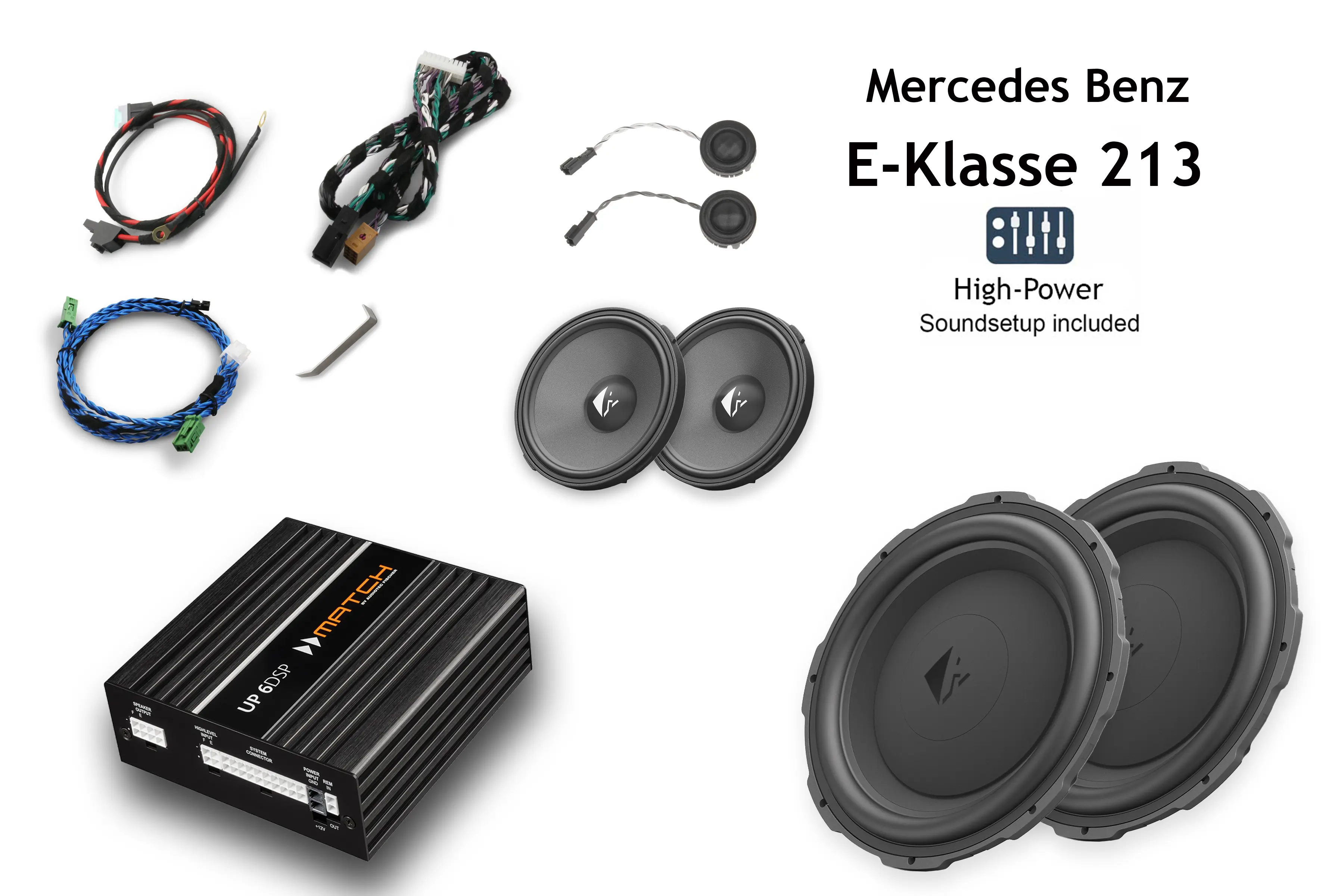 Upgradeset für Mercedes E-Klasse mit Subwoofer, Lautsorechern und DSP online kaufen Soundupgrade-Set mit DSP-Verstärker, Subwoofer und Lautsprecher