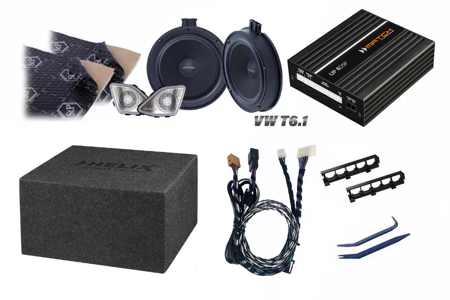 VW_Bulli_T61_Premium_Alpine_Set VW T6.1 mit Standard Sound | 8-Kanal Premium DSP Soundupgrade | SPC-106T61 | K8E² Sub | Premiumdämmung