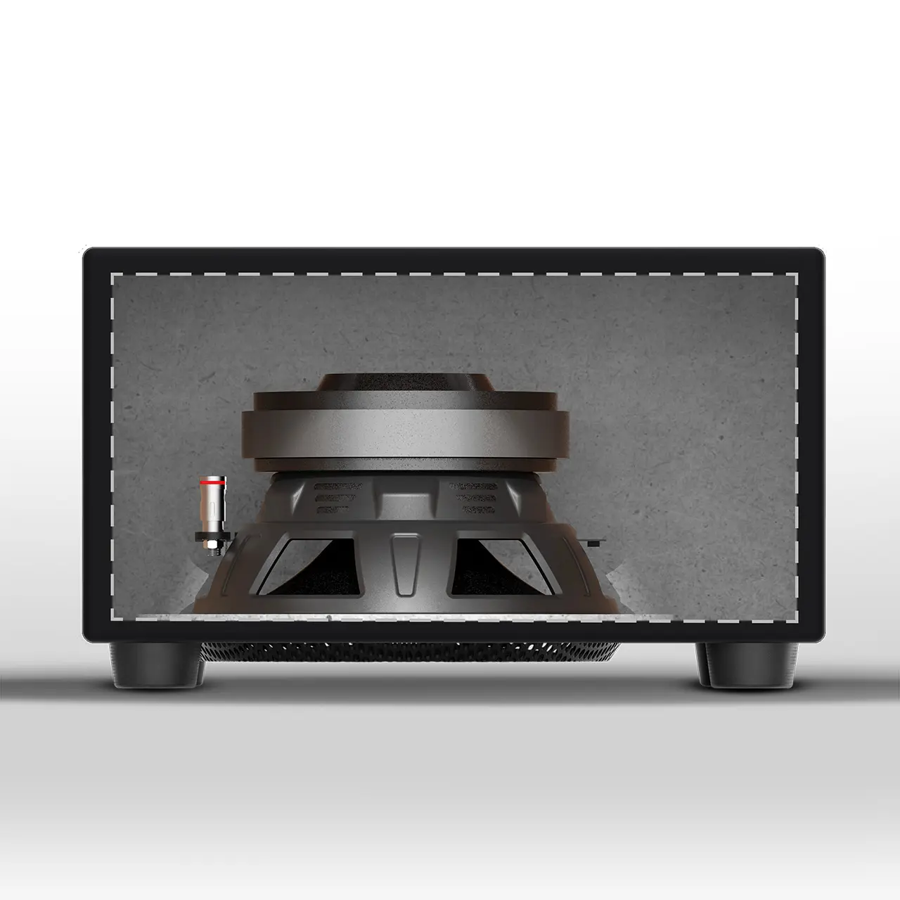 Helix IK E8.1 Downfiresubwoofer im Schnitt Innendarstellung Downfire Subwoofer