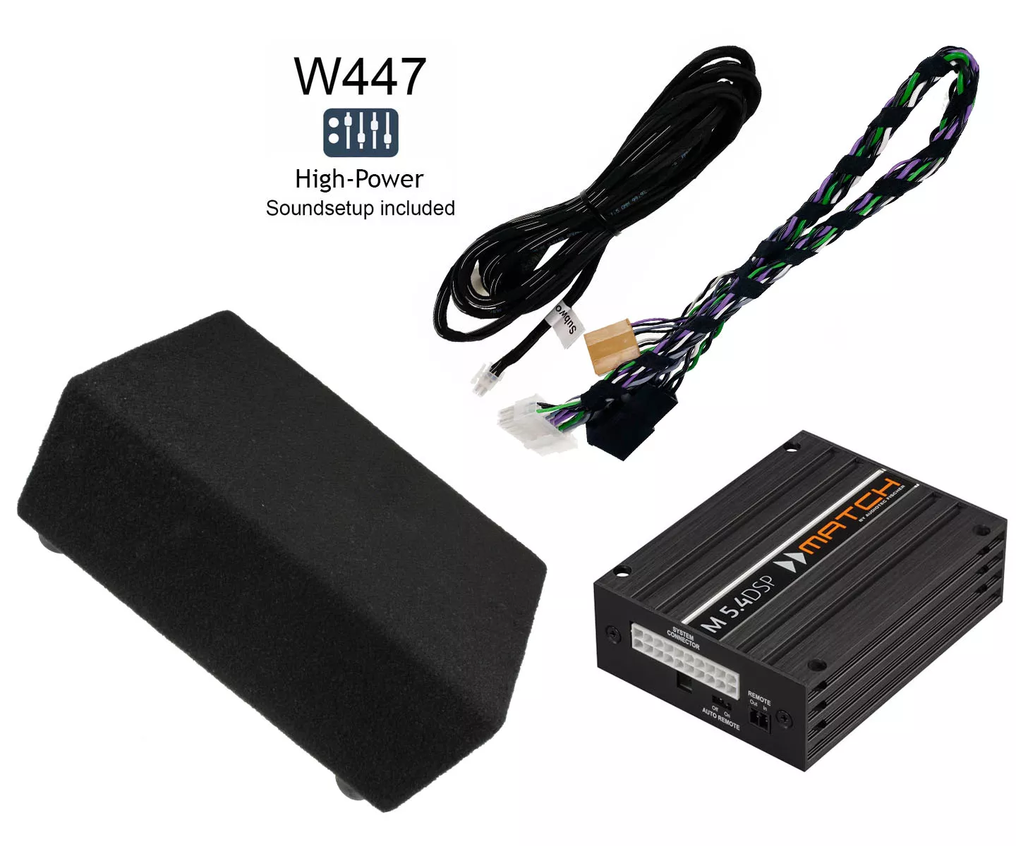 W447_K8 Mercedes Benz Vito (447) mit Standard Sound | 5-Kanal DSP Soundupgrade | Subwoofer freistehend