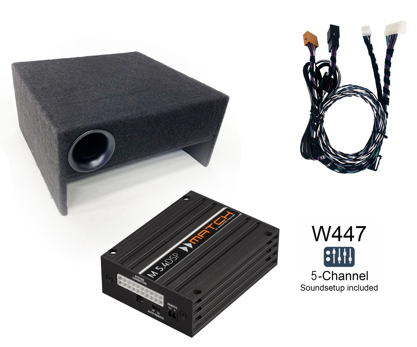 Subwoofer mit DSP-Verstärker und Kabel