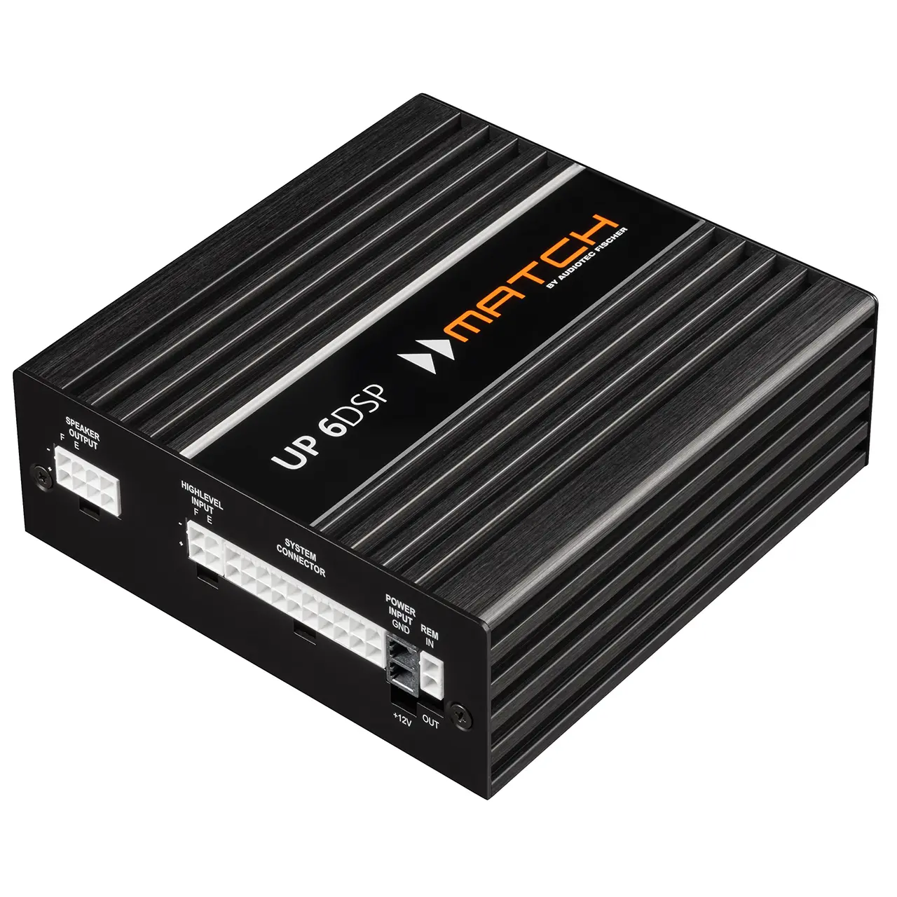 MATCH UP 6DSP – Produktansicht MATCH UP 6DSP 6-Kanal DSP-Verstärker im schwarzen Aluminiumgehäuse mit integrierter DSP-Technologie