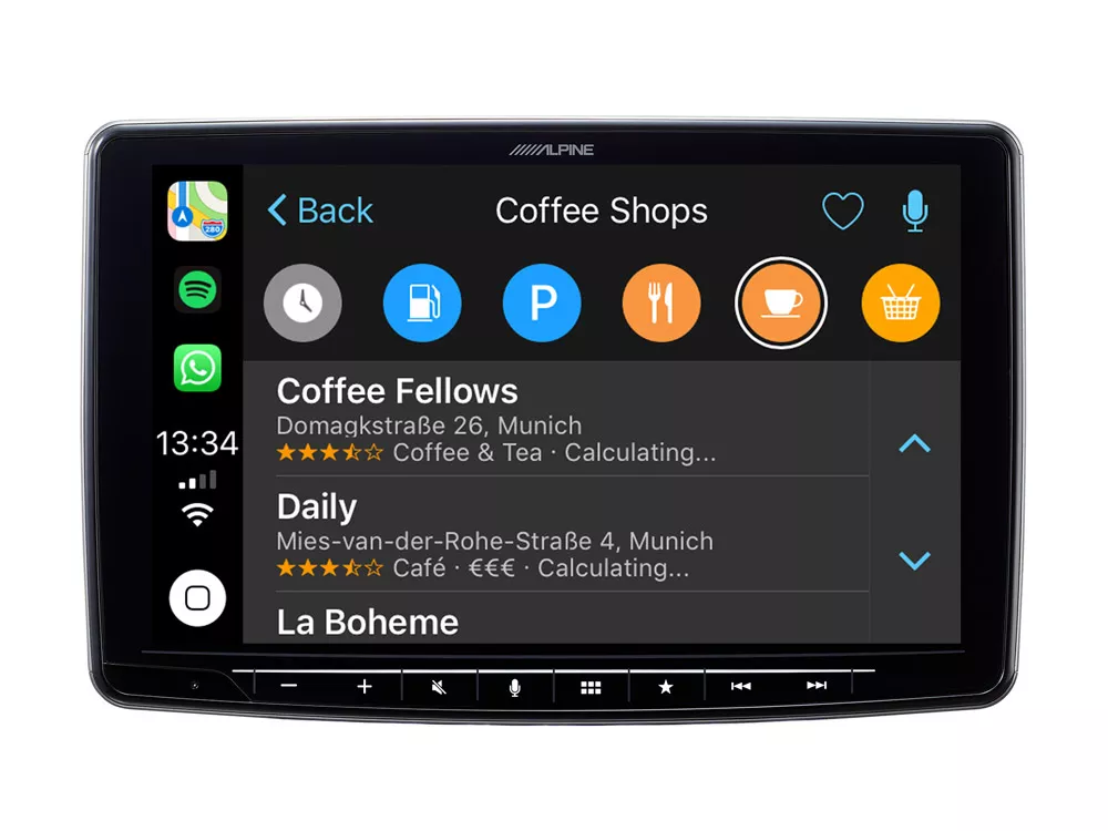 Online-Navigation_iLX-F903D_Apple-CarPlay-POI Alpine ILX-F903D Halo 9 9 Zoll DAB+ Carplay, Android Auto im 1-DIN Schacht